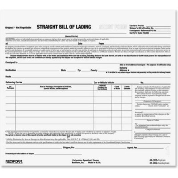 Rediform Office Products Rediform¬Æ Bill of Lading Snap-A-Way, 3-Part, Carbonless, 8-1/2" x 7", 250 Sets/Pack 44301